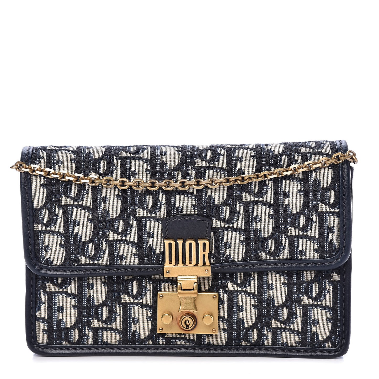 Oblique DiorAddict Wallet On Chain Clutch Navy Blue