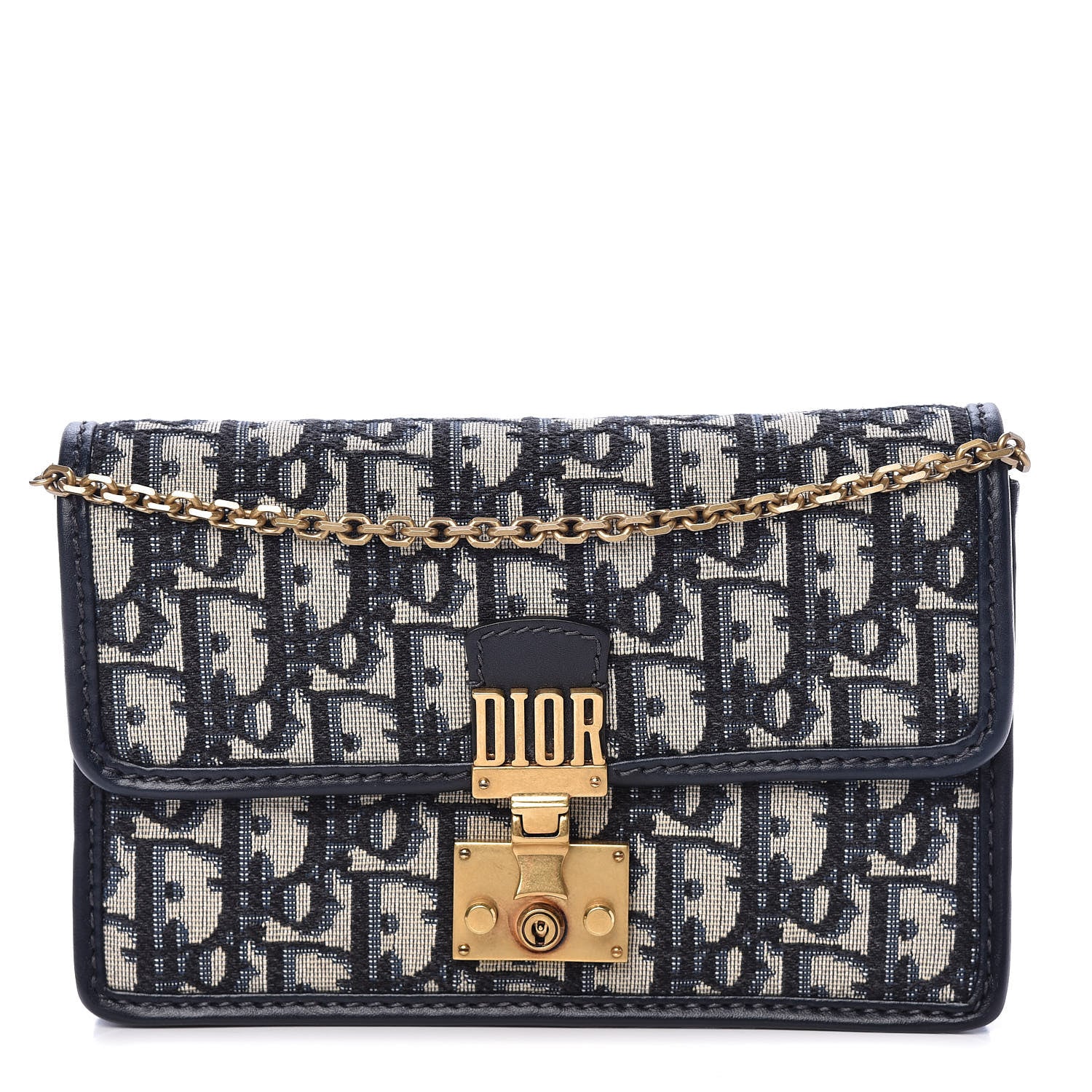 Christian Dior Oblique DiorAddict Wallet On Chain Clutch Navy Blue 1 of 9