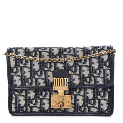 Christian Dior Oblique DiorAddict Wallet On Chain Clutch Navy Blue 1 of 9