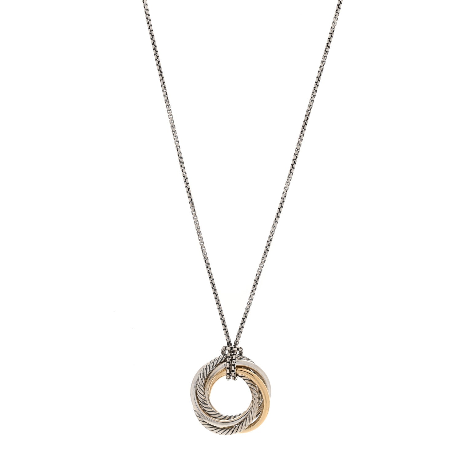 David Yurman Sterling Silver 14K Yellow Gold 28mm Crossover Pendant Necklace 1 of 4