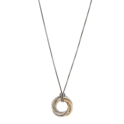 David Yurman Sterling Silver 14K Yellow Gold 28mm Crossover Pendant Necklace 1 of 4