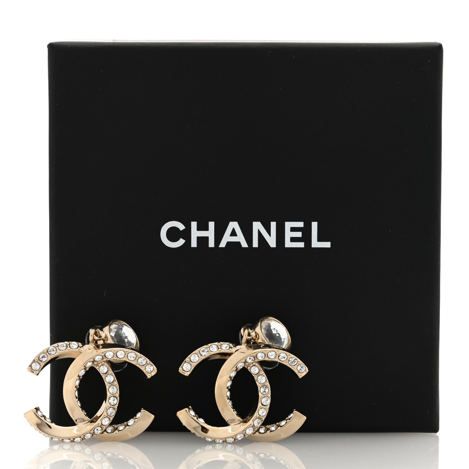 Chanel Metal Baguette Crystal CC Drop Earrings Gold 5 of 5