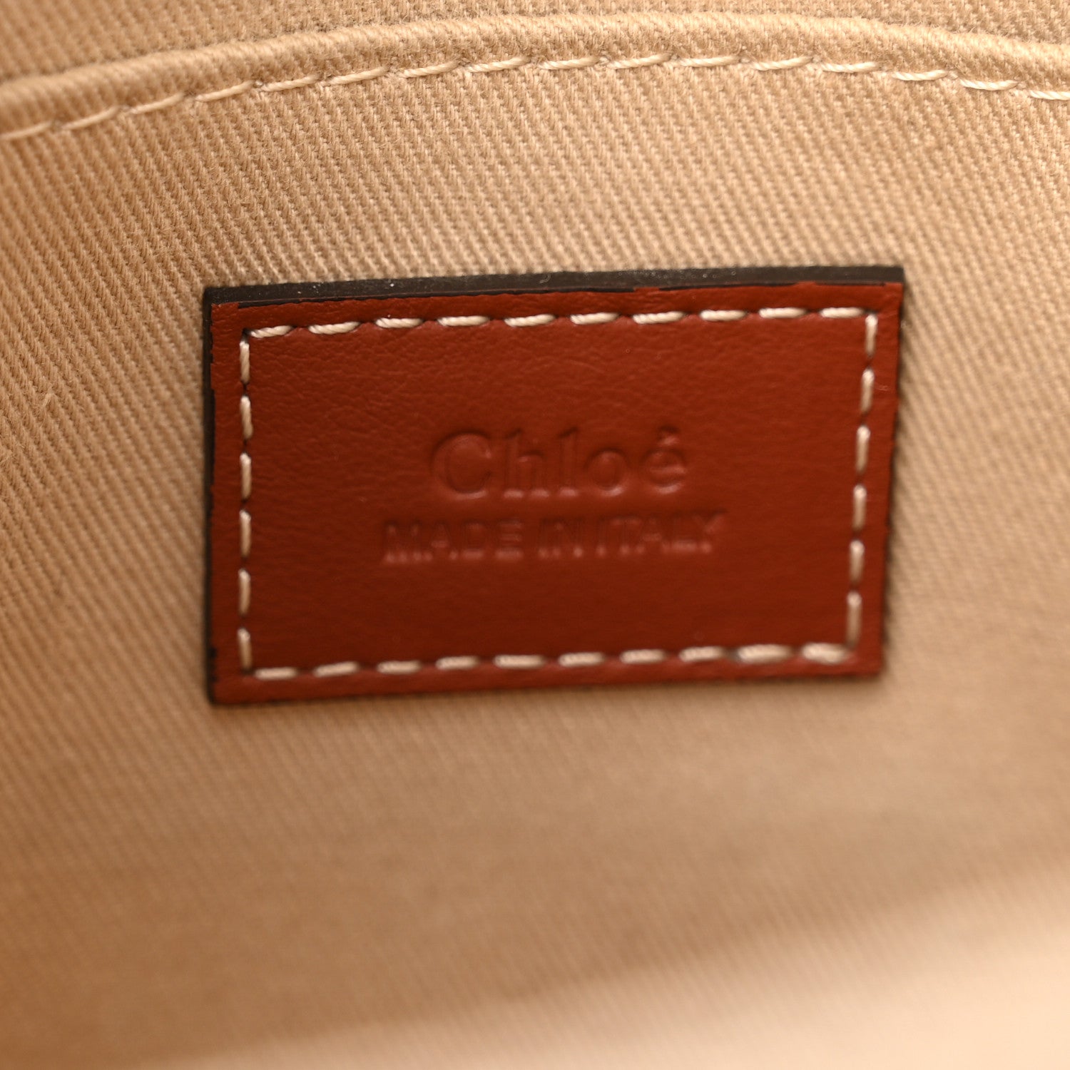 Chloe Cotton Calfskin Small Woody Ribbon Tote With Strap White Brown 6 of 10