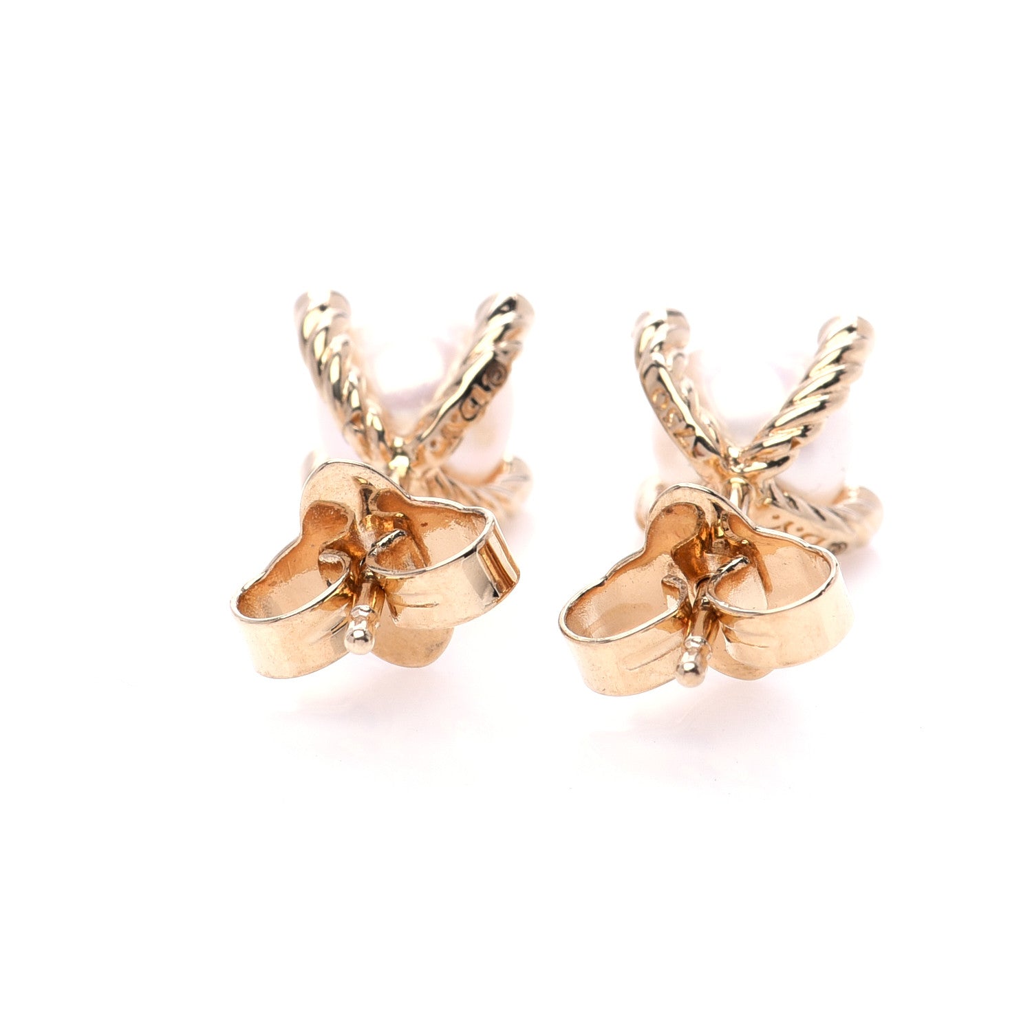 David Yurman 18K Yellow Gold Diamond Pearl 6mm Solari Earrings 3 of 5