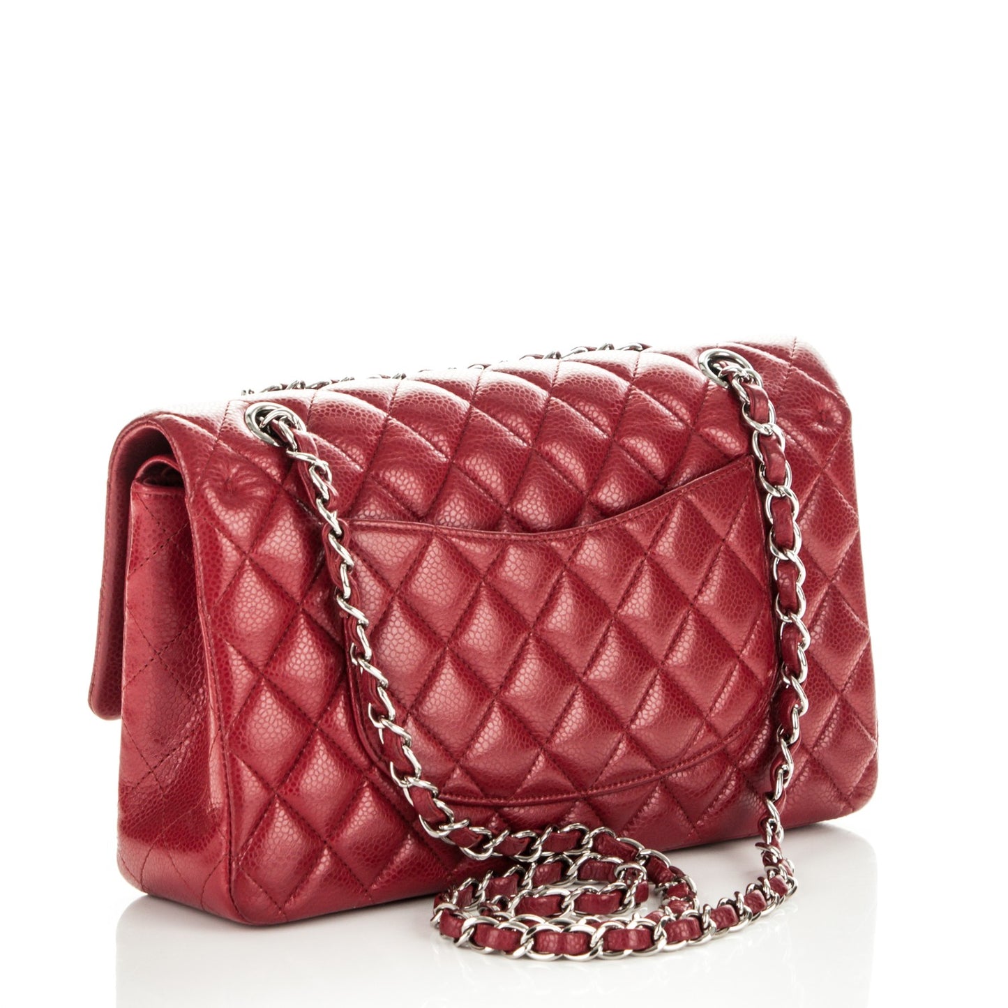Caviar Quilted Medium Double Flap Red