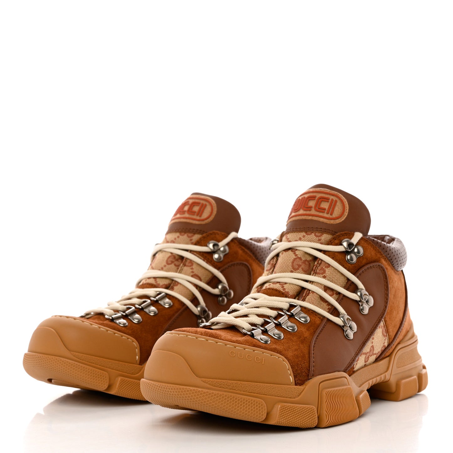X SEGA Suede Calfskin GG Monogram Mens Flashtrek Sneakers 8.5 New Cuir Beige Ruggine