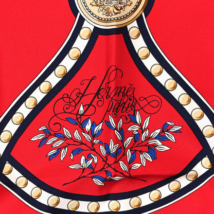 Hermes Silk Twill Grand Tralala 90 Rouge Bleu White 2 of 5