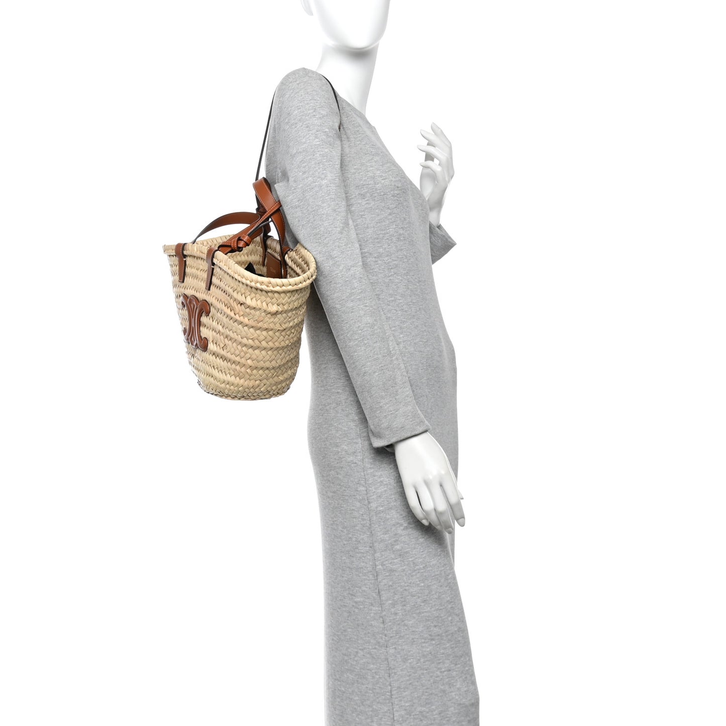 Raffia Calfskin Triomphe Teen Panier Tan