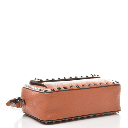 Valentino Garavani Pebbled Calfskin Rockstud Flap Pocket Camera Crossbody Bag Orange 4 of 13