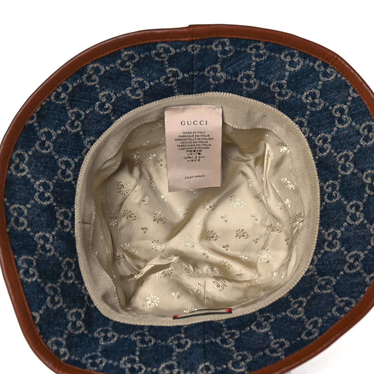 Gucci Washed Jacquard Denim Nappa GG Monogram Oscar Bucket Hat S Denim Cuir 6 of 7