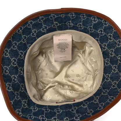 Gucci Washed Jacquard Denim Nappa GG Monogram Oscar Bucket Hat S Denim Cuir 6 of 7
