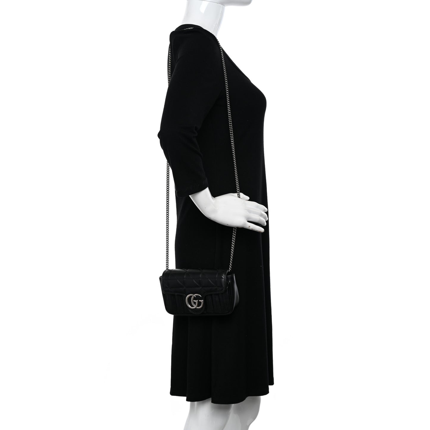 Calfskin Matelasse Aria Super Mini GG Marmont Shoulder Bag Black
