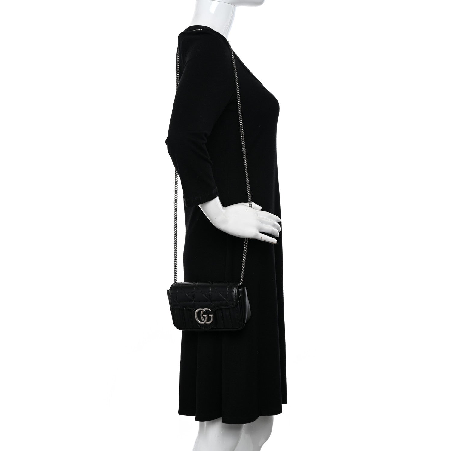 Gucci Calfskin Matelasse Aria Super Mini GG Marmont Shoulder Bag Black 2 of 11