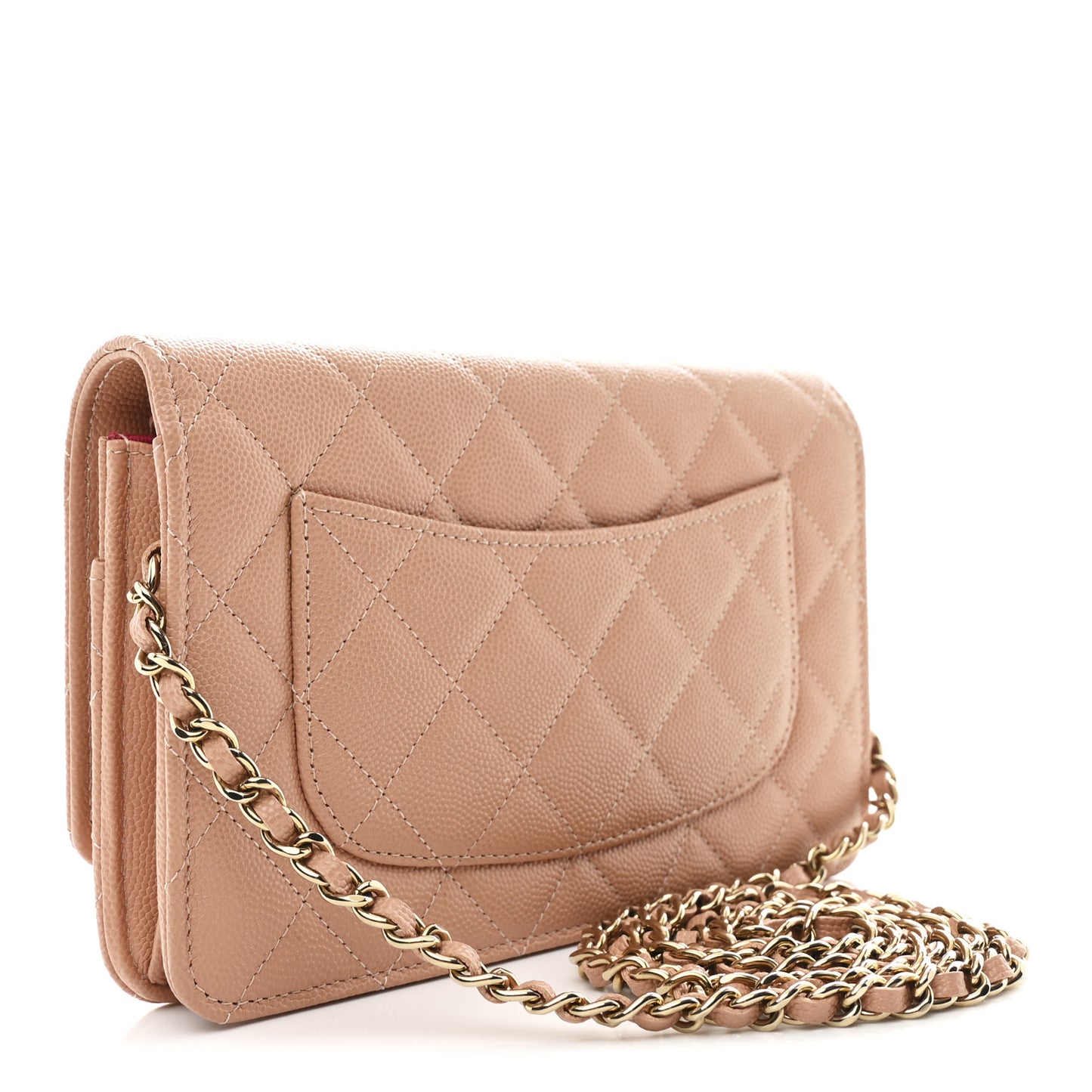 Caviar Quilted Perforated Metal CC Wallet On Chain WOC Beige