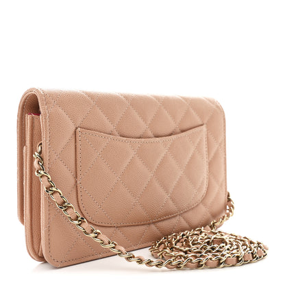 Chanel Caviar Quilted Perforated Metal CC Wallet On Chain WOC Beige 3 of 11