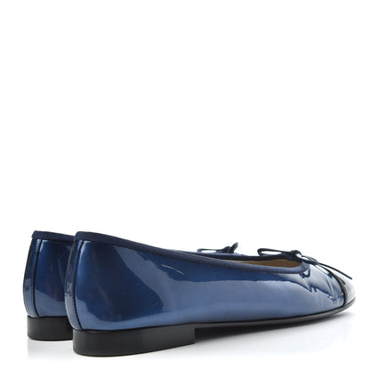 Chanel Patent CC Cap Toe Ballerina Flats 38.5 Blue Black 4 of 11