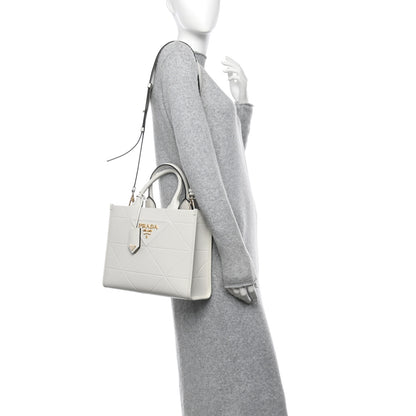 Prada Soft Calfskin Triangolo Symbole Embossed Small White 2 of 10