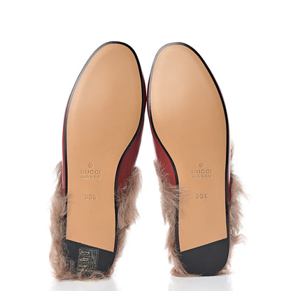 Gucci Betis Glamour Calfskin Fur Womens Princetown Slippers 35.5 Hibiscus Red Naturale 5 of 10