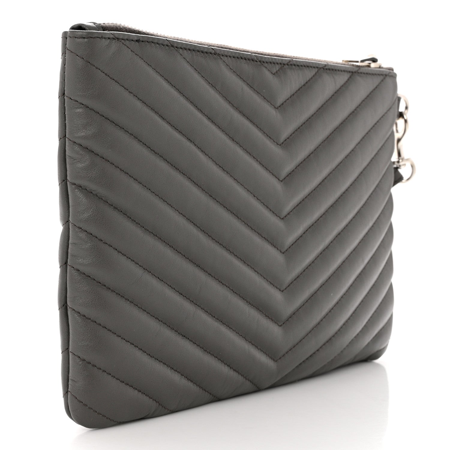 Saint Laurent Calfskin Matelasse Chevron Monogram A5 Wristlet Earth 3 of 7