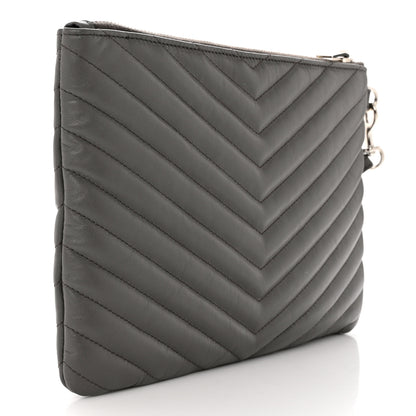 Saint Laurent Calfskin Matelasse Chevron Monogram A5 Wristlet Earth 3 of 7