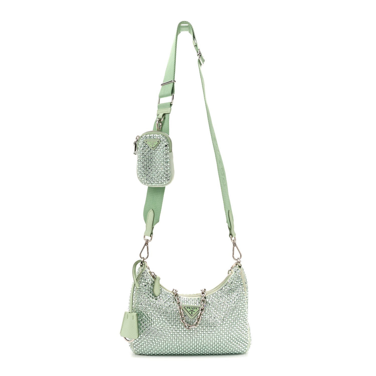 Prada Satin Crystal Re-Edition 2005 Shoulder Bag Acqua 1 of 14