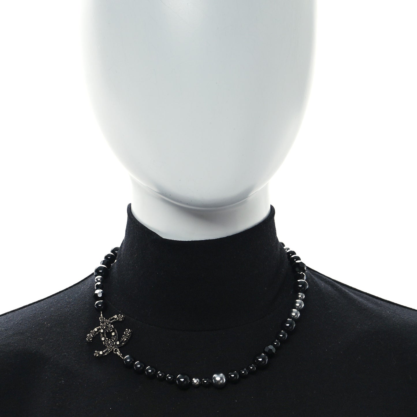 Pearl Crystal CC Camellia Necklace Ruthenium Black