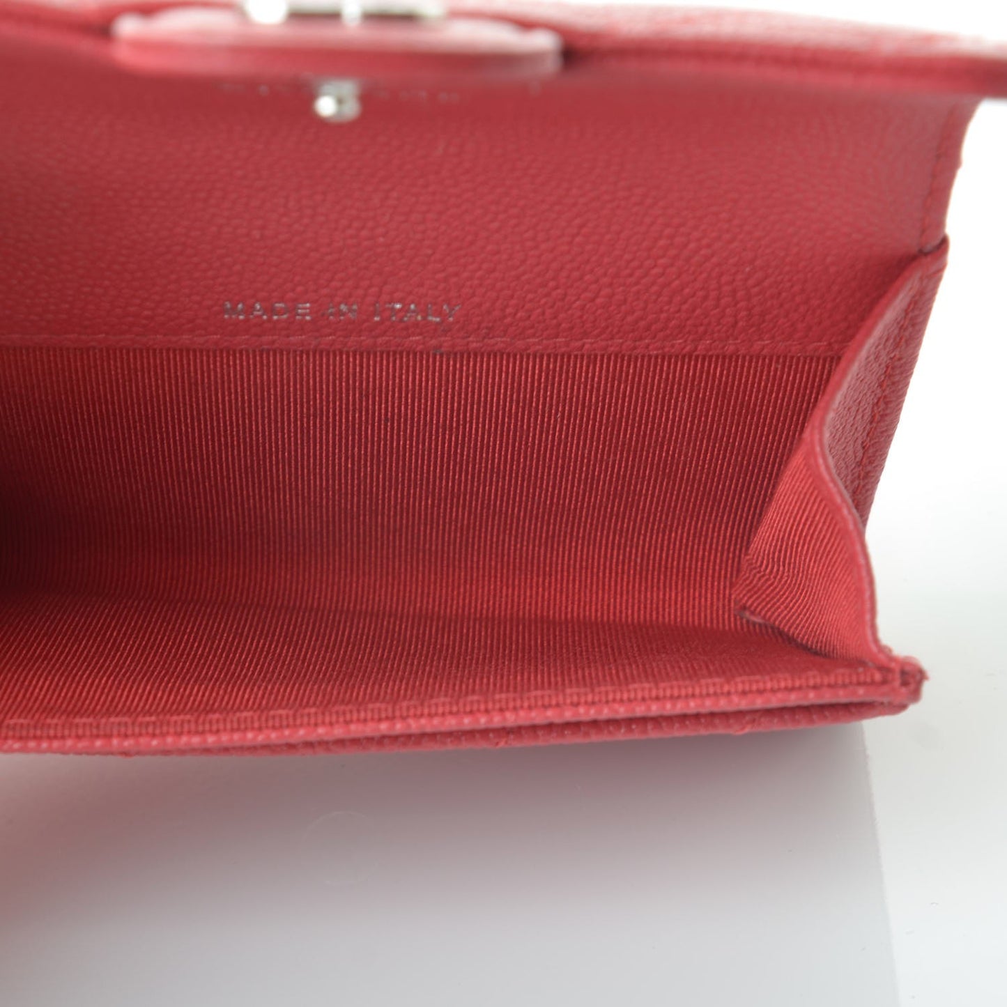 Caviar Chevron Quilted Card Holder Wallet Light Red