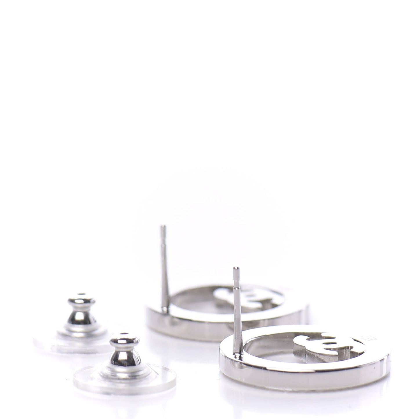 Crystal CC Round Earrings Silver