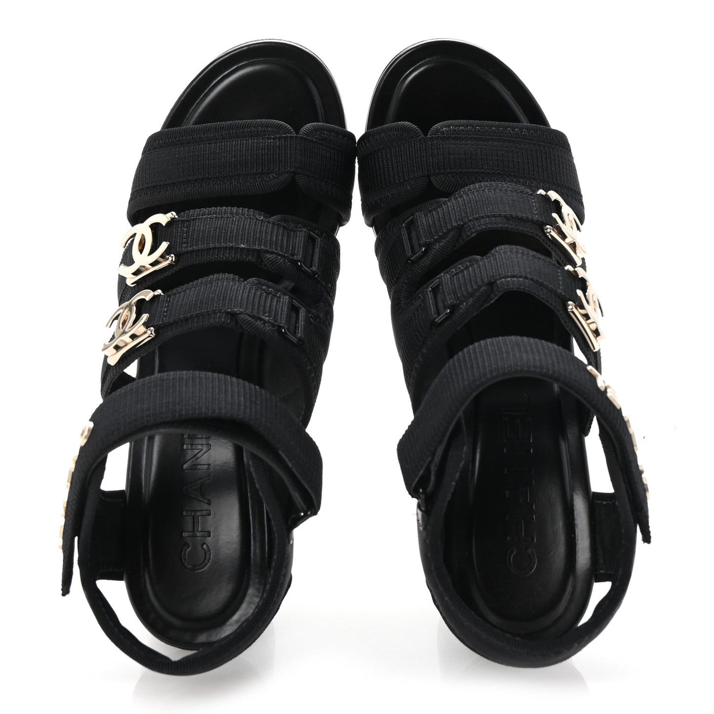 Fabric Metal CC Logo Sandals 36 Black