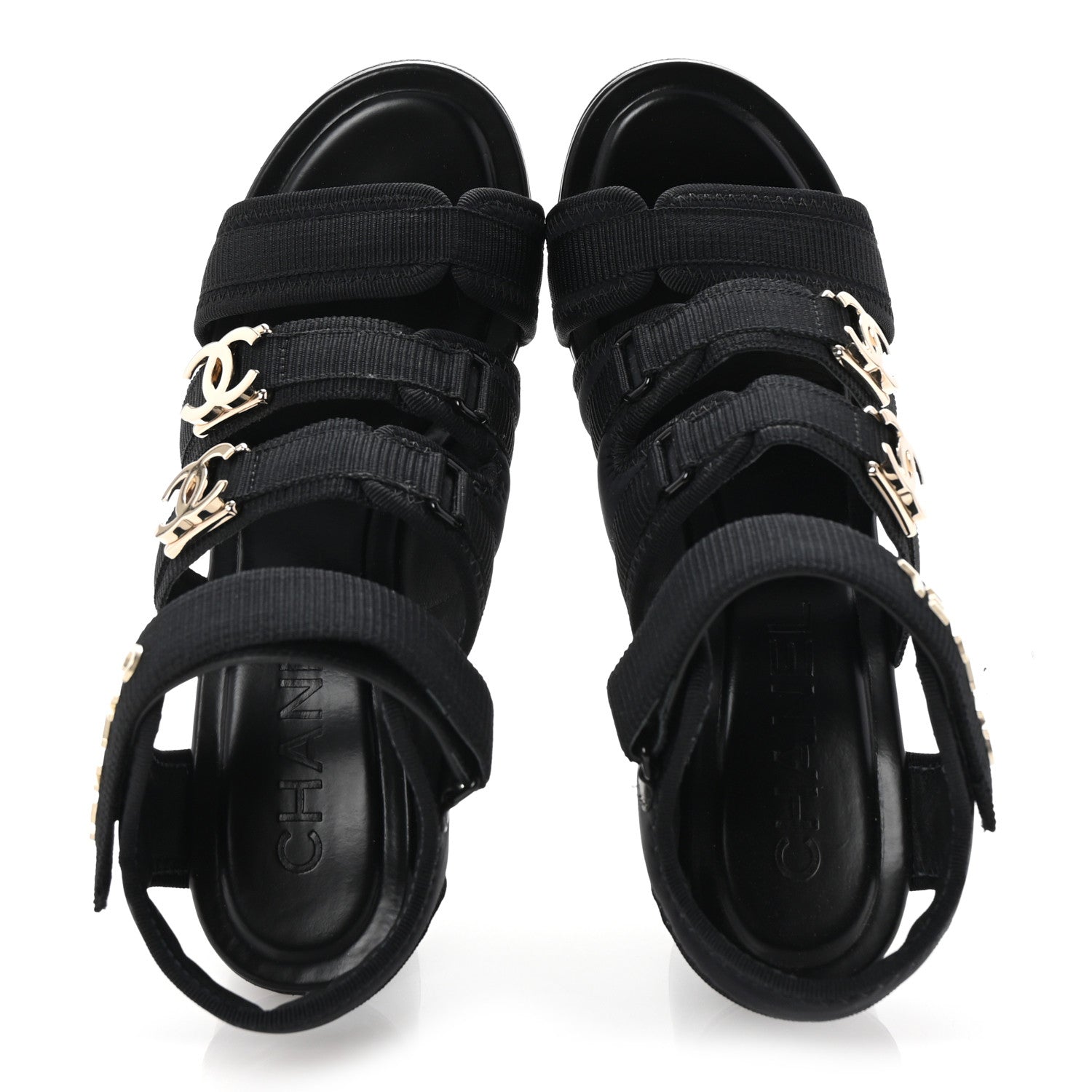 Chanel Fabric Metal CC Logo Sandals 36 Black 2 of 9