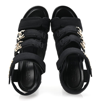 Chanel Fabric Metal CC Logo Sandals 36 Black 2 of 9