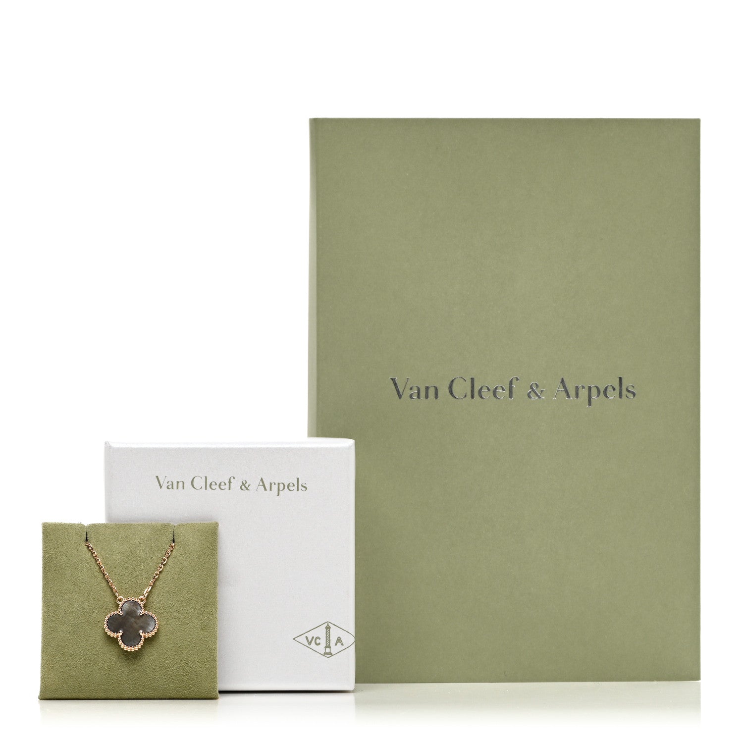 Van Cleef & Arpels 18K Rose Gold Gray Mother of Pearl Vintage Alhambra Pendant Necklace 5 of 5