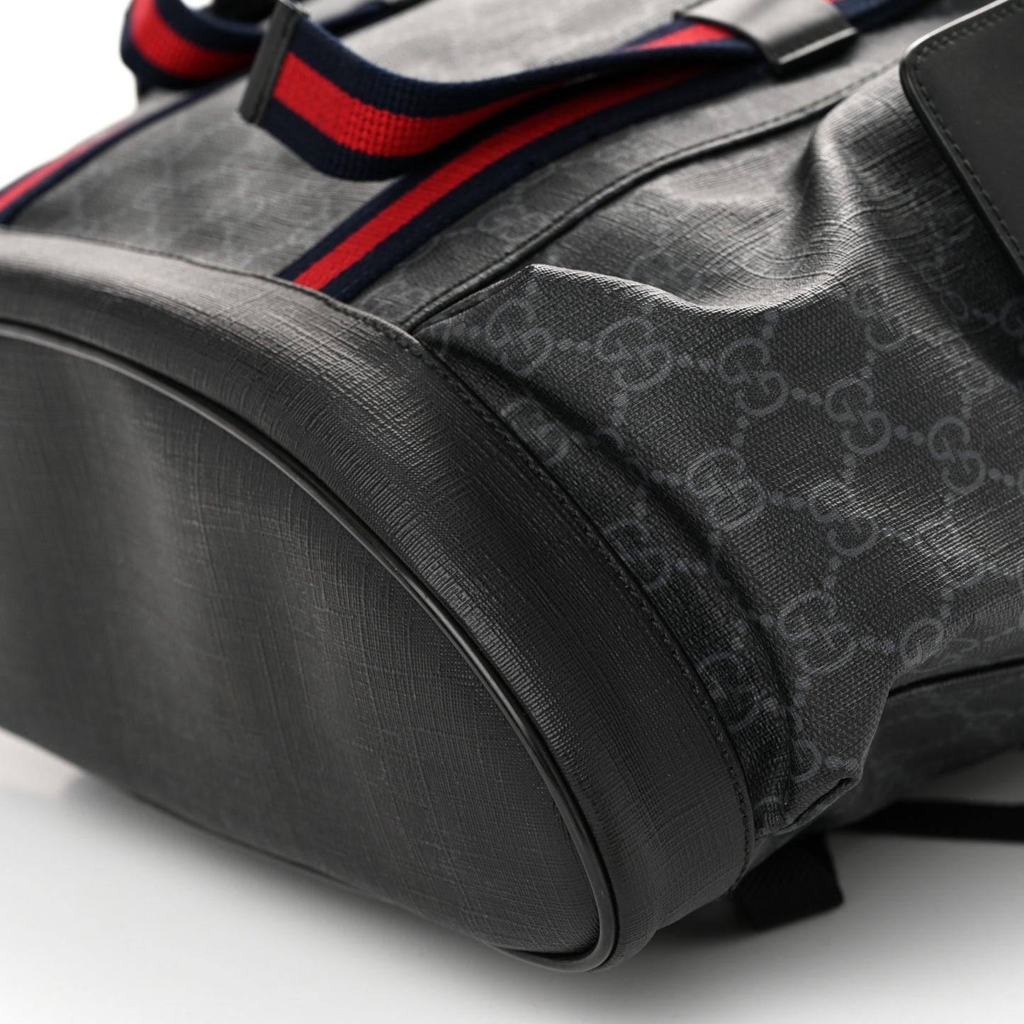 Soft GG Supreme Monogram Calfskin Web Double Buckle Backpack Black