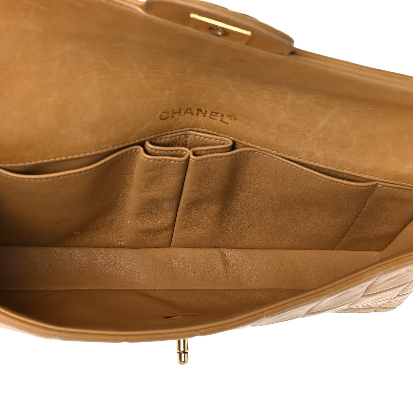 Lambskin East West Chocolate Bar Flap Beige