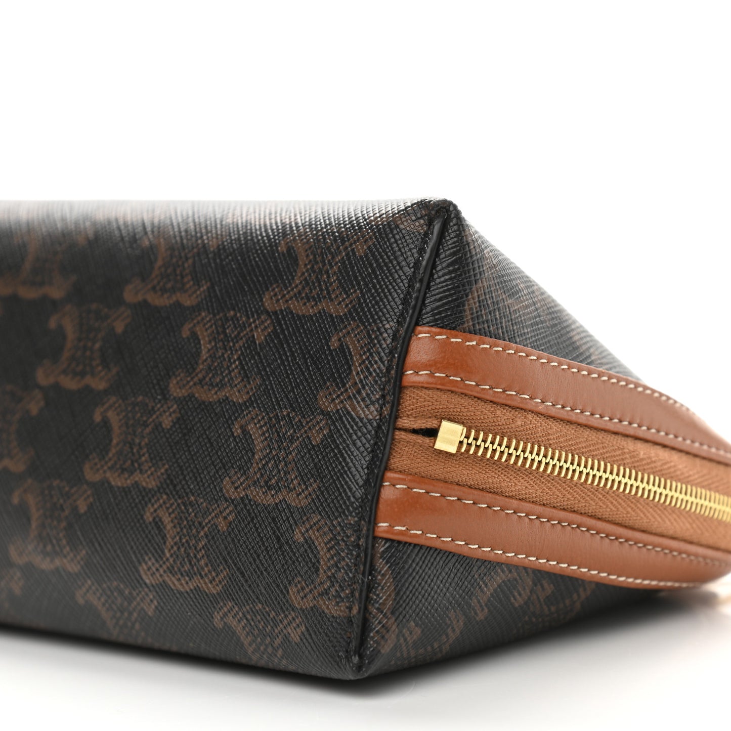 Triomphe Canvas Calfskin Mini Clutch on Chain Tan