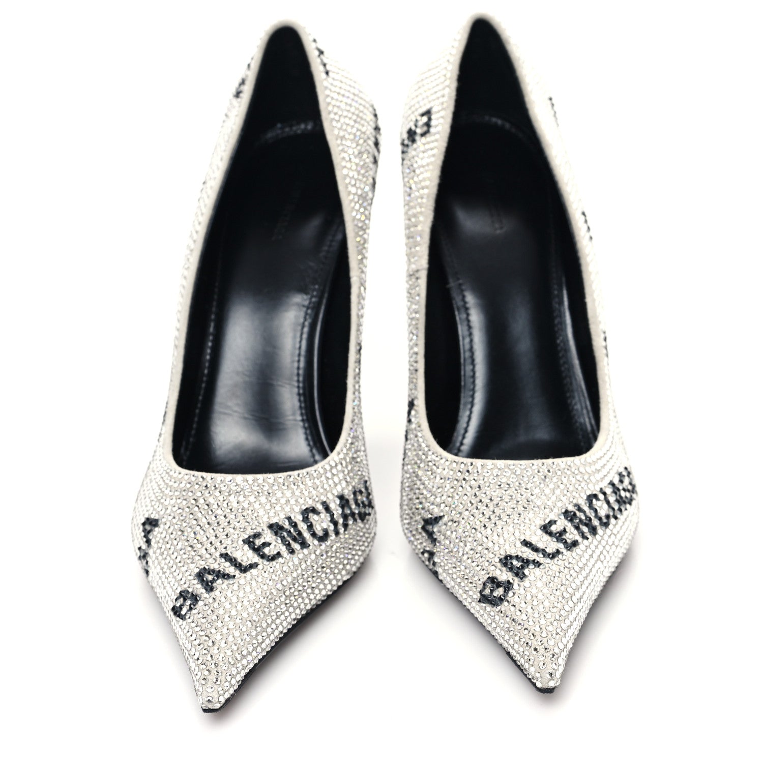 Balenciaga Strass Allover Logo Square Knife 110mm Pumps 37.5 Crystal Black 2 of 11
