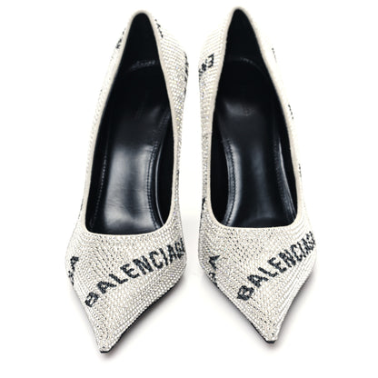 Balenciaga Strass Allover Logo Square Knife 110mm Pumps 37.5 Crystal Black 2 of 11
