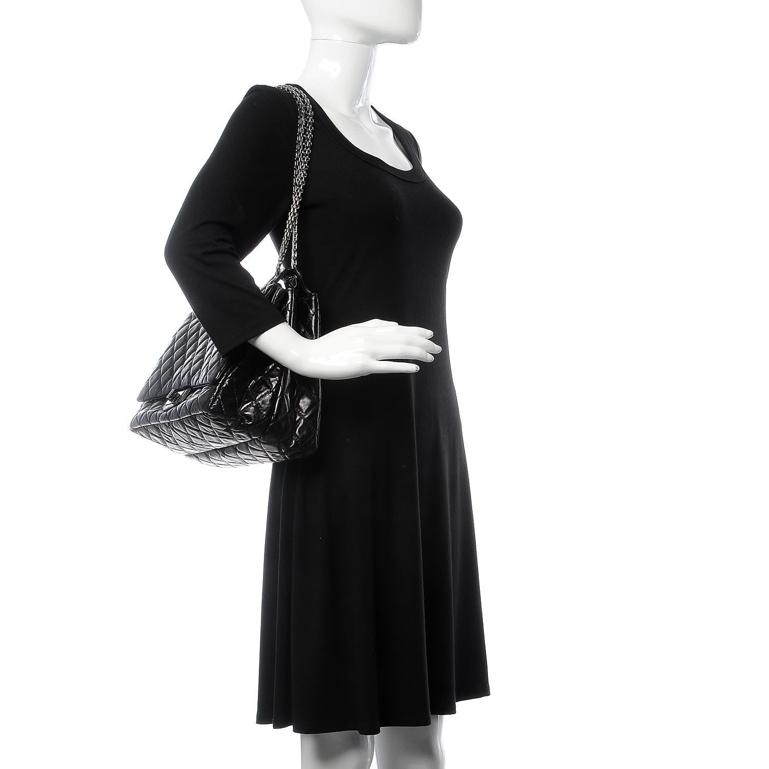 Chanel Metallic Aged Calfskin Quilted Reissue 2.55 Accordion Flap Black 3 of 8