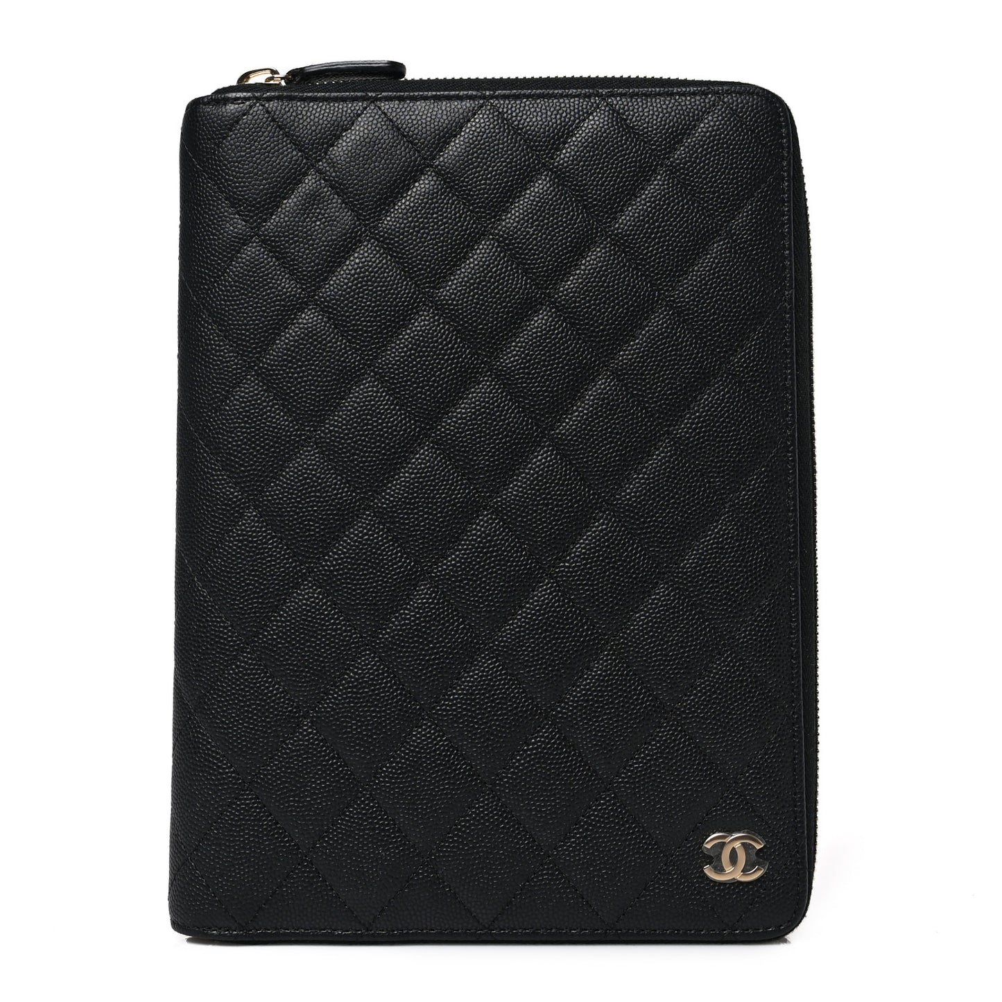 Caviar Quilted Zip Around Notebook Agenda Cover Black
