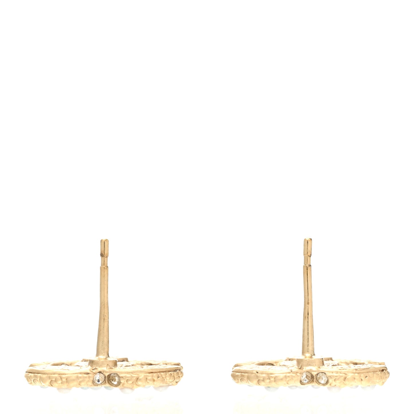 Metal Graduated Pearl Crystal CC Earrings Light Gold