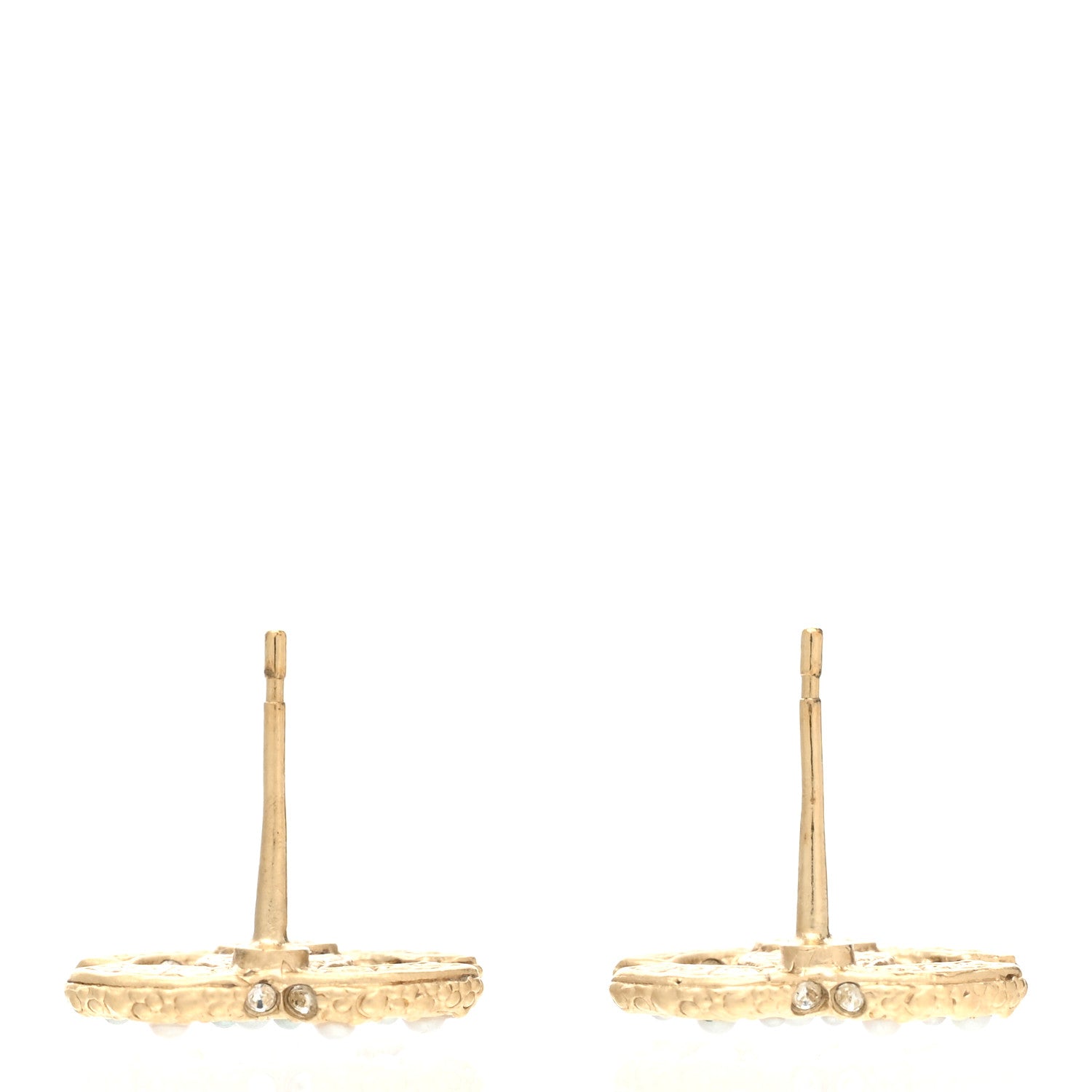 Chanel Metal Graduated Pearl Crystal CC Earrings Light Gold 3 of 5