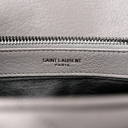 Saint Laurent Sheepskin Matelasse Chevron Monogram Large College Satchel Light Grey 6 of 15
