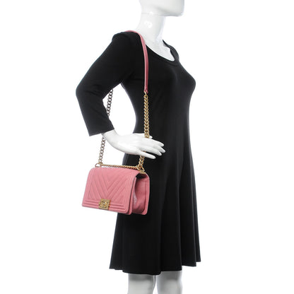 Chanel Caviar Chevron Quilted Medium Boy Flap Pink 2 of 8
