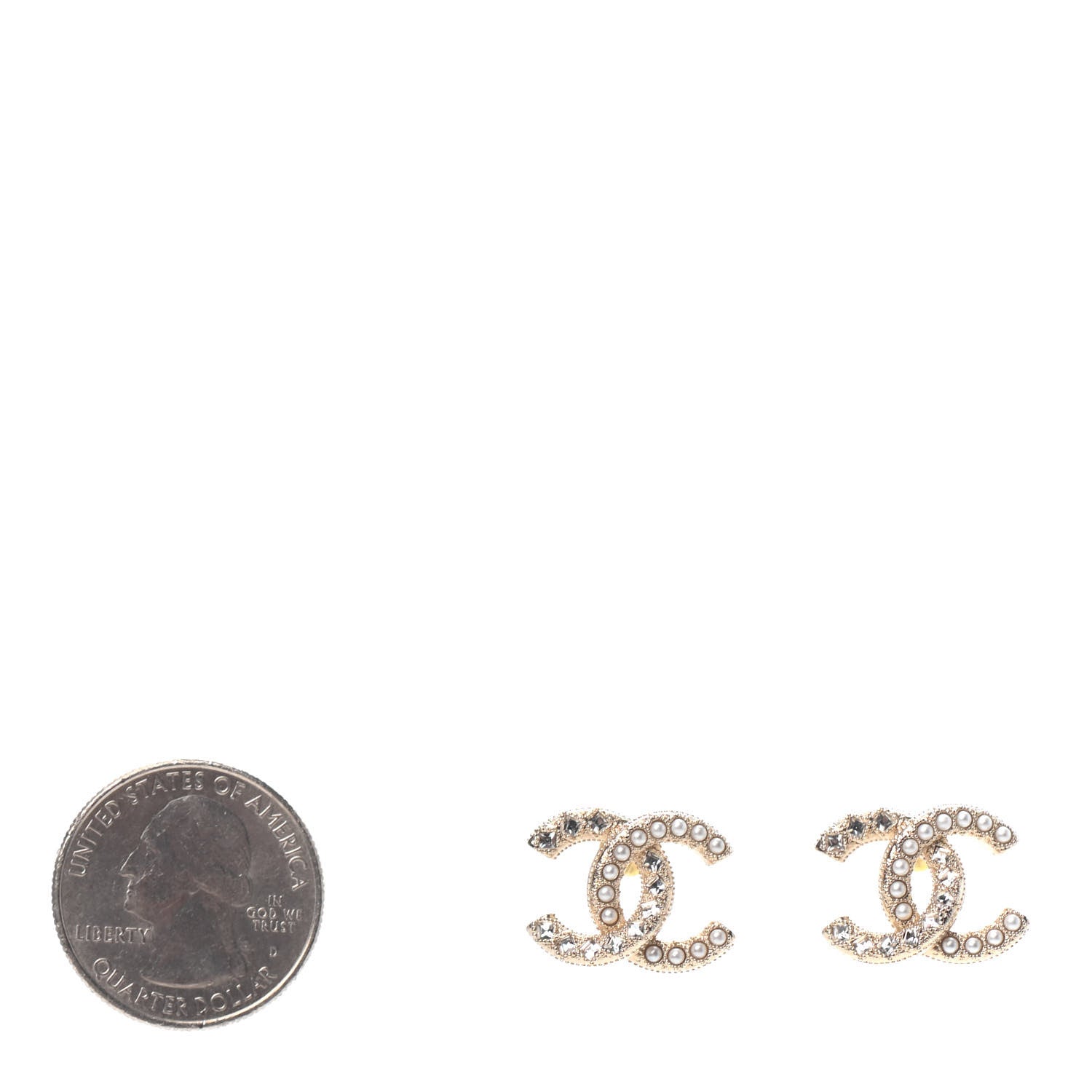 Chanel Crystal Pearl CC Earrings Gold 2 of 4