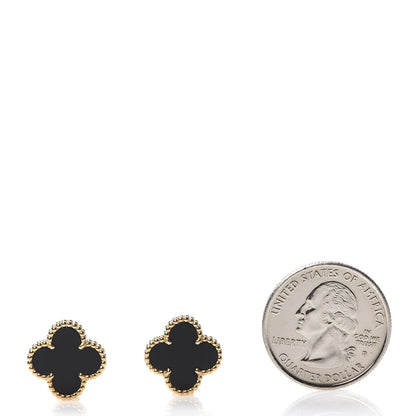 Van Cleef & Arpels 18K Yellow Gold Black Onyx Vintage Alhambra Earrings 2 of 4