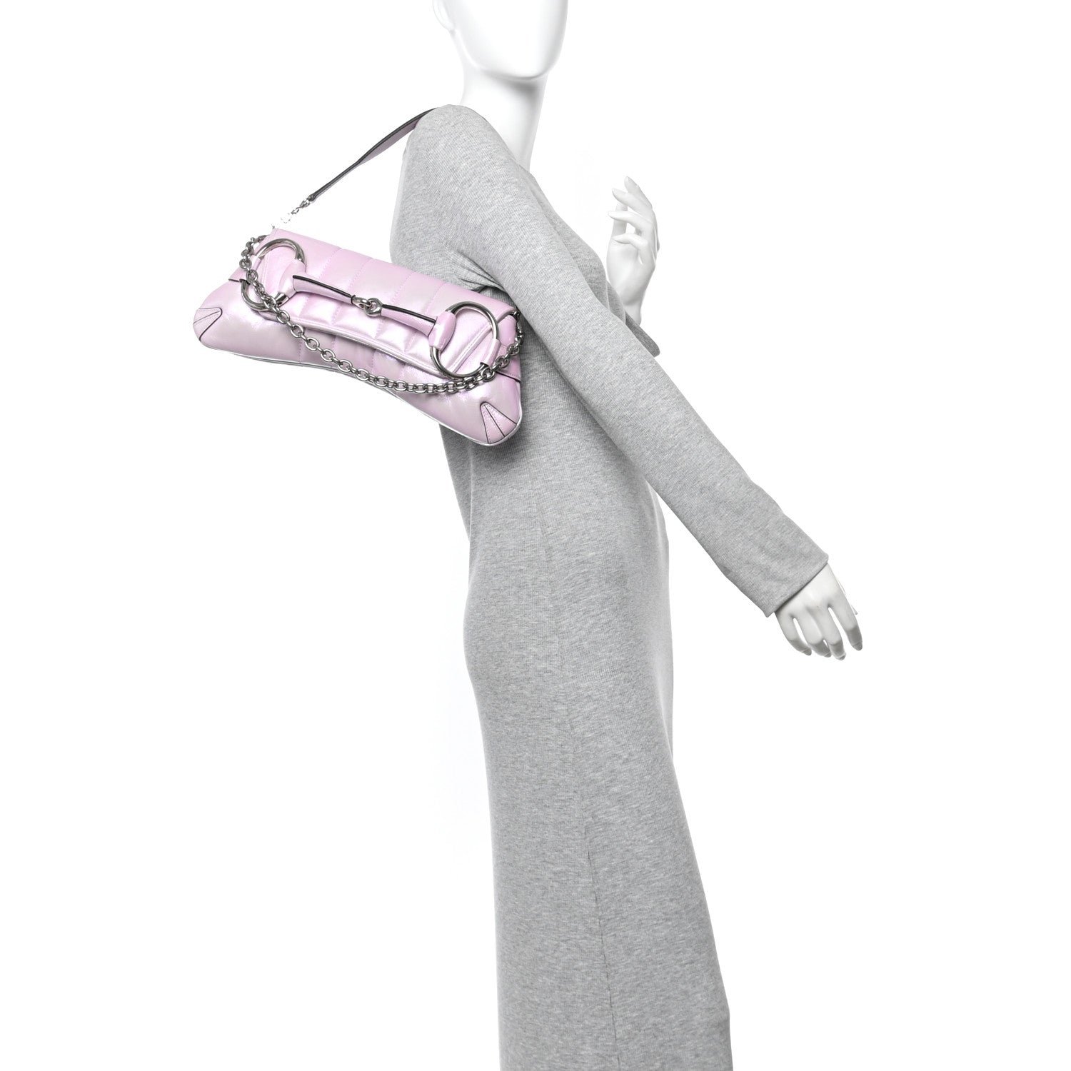 Gucci Iridescent Nappa Vertical Matelasse Medium Maxi Horsebit Chain Shoulder Bag Escape Pink 2 of 11