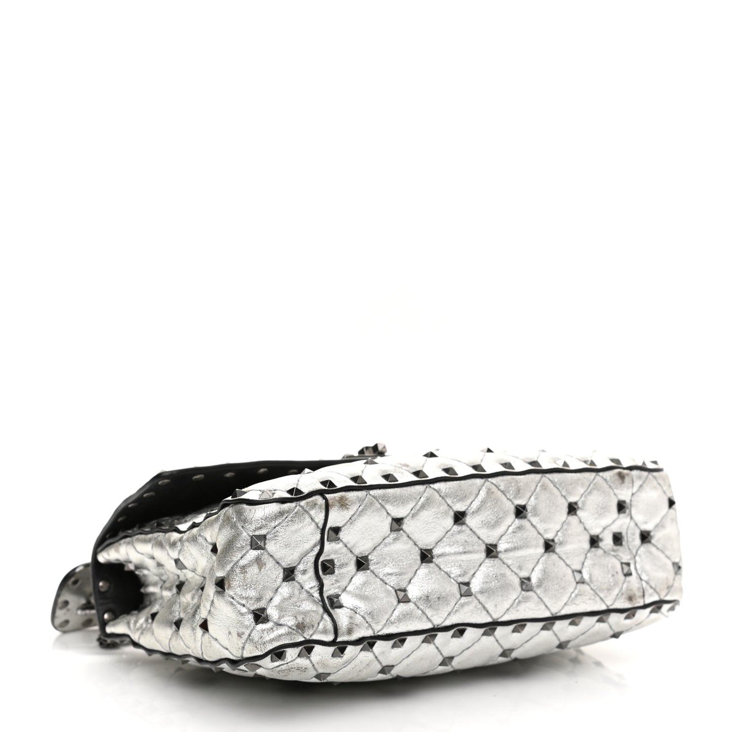 Metallic Lambskin Medium Star Rockstud Spike Shoulder Bag Silver