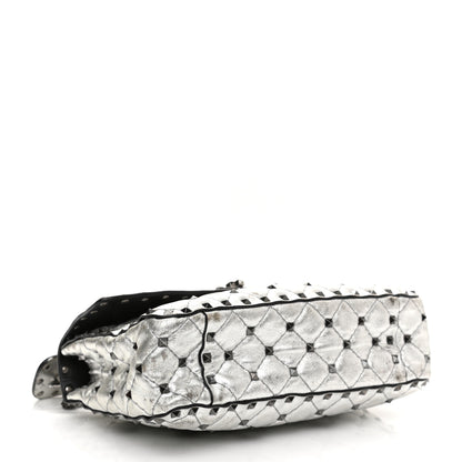 Valentino Garavani Metallic Lambskin Medium Star Rockstud Spike Shoulder Bag Silver 3 of 17