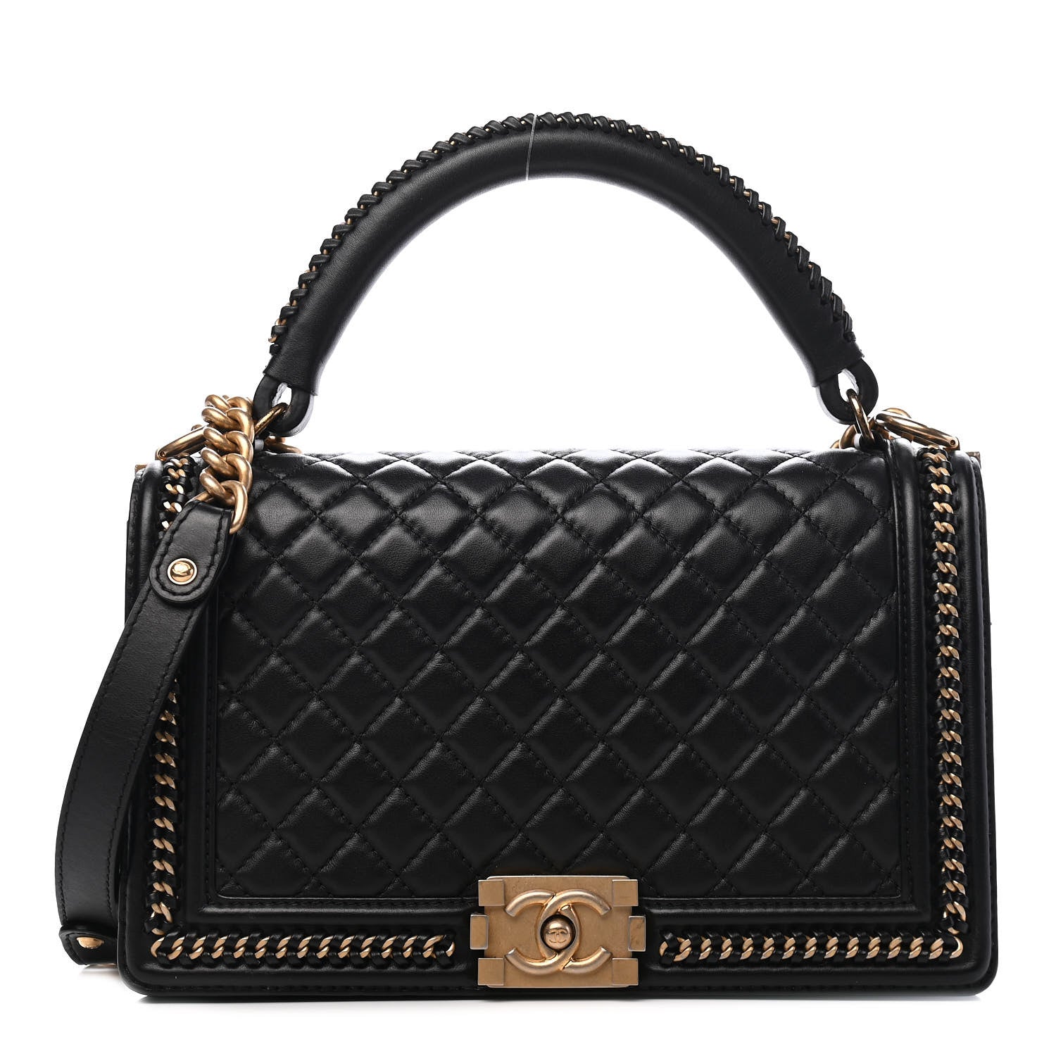 Chanel Calfskin Quilted New Medium Boy Top Handle Flap Black 1 of 9