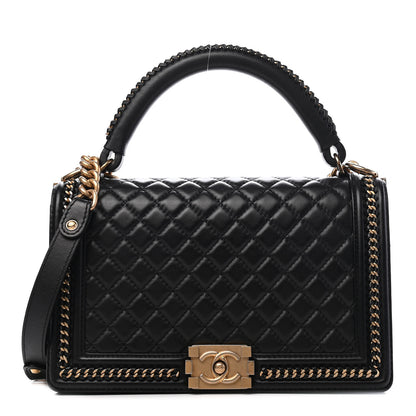 Chanel Calfskin Quilted New Medium Boy Top Handle Flap Black 1 of 9